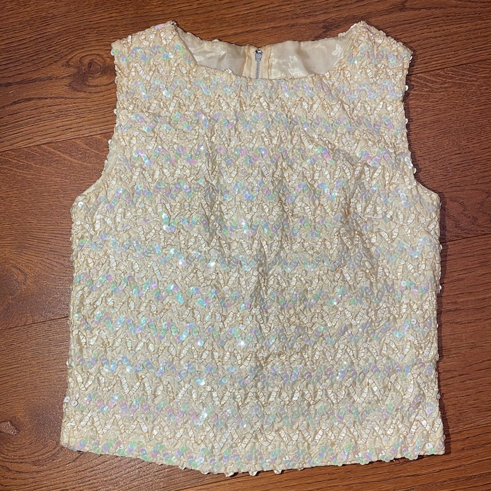 VINTAGE sequined pearlescent sleeveless pastel XS top